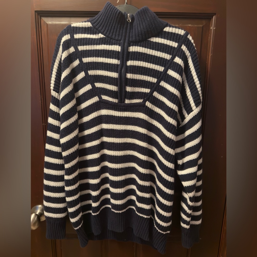 Navy and White Striped Knit Sweater